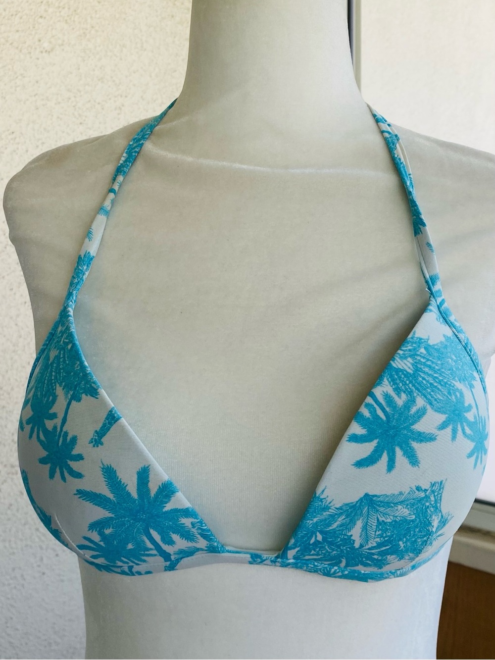 Calzedonia Sorrento Palm Print Triangle Bikini Sz 2 Padded Side Tie Blue & White